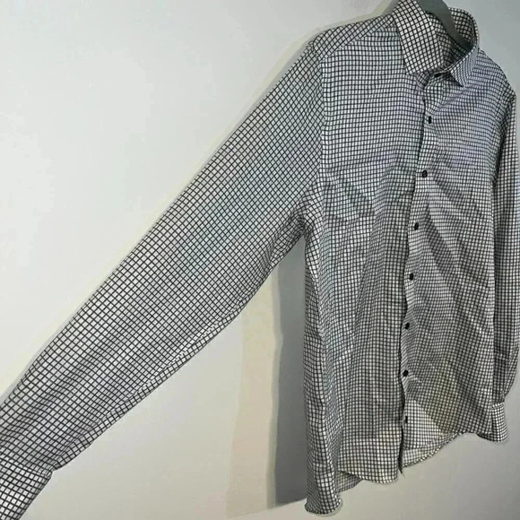 Twillory Safe Cotton Non Iron White Gray Windowpane Button Down 16 34/35 - Picture 2 of 6